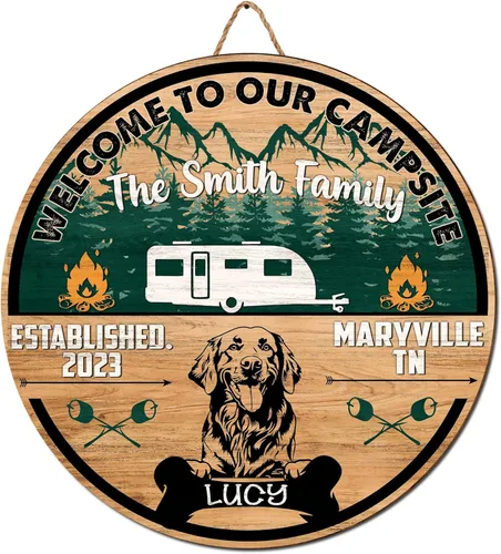 Vista 25 de V VIBEPY Letrero de madera para acampar personalizado, letrero de caravana, decoraciones de campamento, letrero de madera de 8, 12, 18 pulgadas