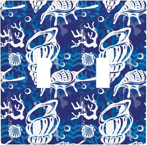 Vista 79 de Placa de interruptor de luz Nautical de 1 pandilla, concha abstracta retro del océano, estrella de mar, cubierta de placa de pared decorativa