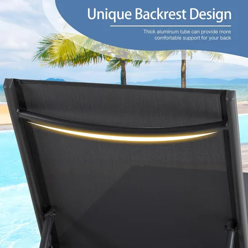 Vista 7 de QAQA - Juego de 2 tumbonas de patio, sillas de salón para exteriores con 5 posiciones ajustables y ruedas, silla reclinable para todo tipo de clima