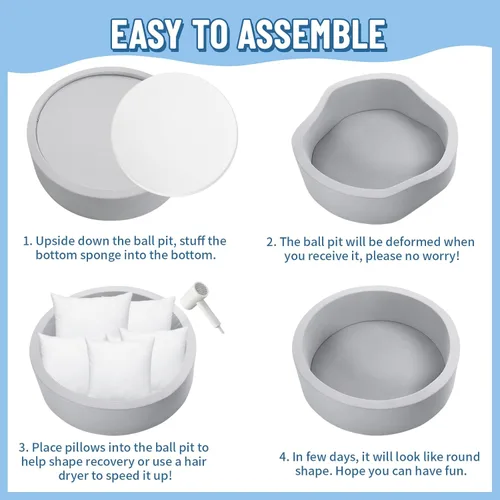 Vista 6 de Piscina de bolas de espuma para niños pequeños con 200 pelotas, gran piscina de pelotas para bebés con esponja de memoria suave, corralito
