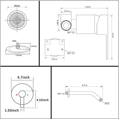 Vista 3 de GGStudy - Cabezal de regadera de color negro mate con una sola función, kit de ajuste de regadera con válvula de paso, sistema completo de llave