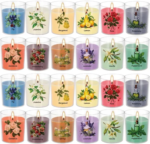 Vista 12 de Paquete de 12 velas perfumadas negras de regalo, velas de aromaterapia de cera de soja natural para el hogar, 12 fragancias, perfectas para aliviar