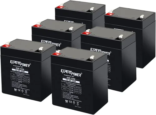 Paquete de 6 baterías de alarma para el hogar ExpertPower de 12 V 5 Ah con terminales F1 || EXP1250