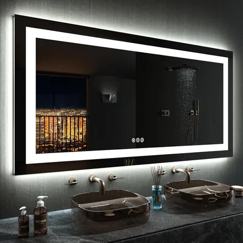 Vista 49 de LOAAO Espejo de baño LED RGB de 60 x 28 pulgadas con luces, grande, antiniebla, espejo de tocador de baño iluminado regulable, múltiples modos