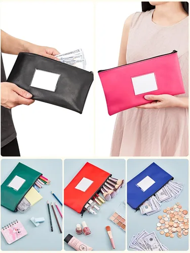 Vista 4 de SMARTAKE - 5 paquetes de bolsas de dinero con cierre, bolsas de depósito bancario de cuero PU, bolsas impermeables para organizar efectivo, monedas