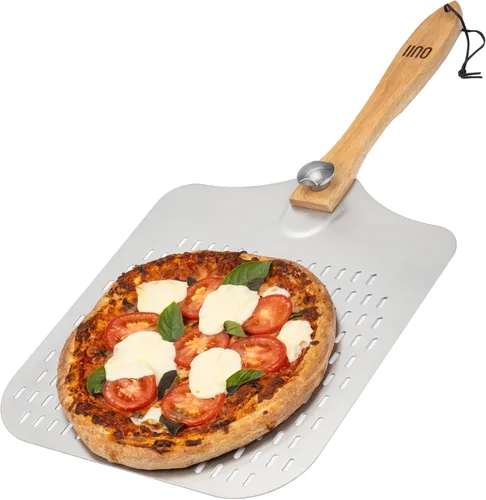 Vista 11 de Pala de Pizza Perforada de 12 x 14 Pulgadas. - Espátula de Metal de Aluminio para Parrilla con Mango Plegable. Accesorios y Herramientas para Horno