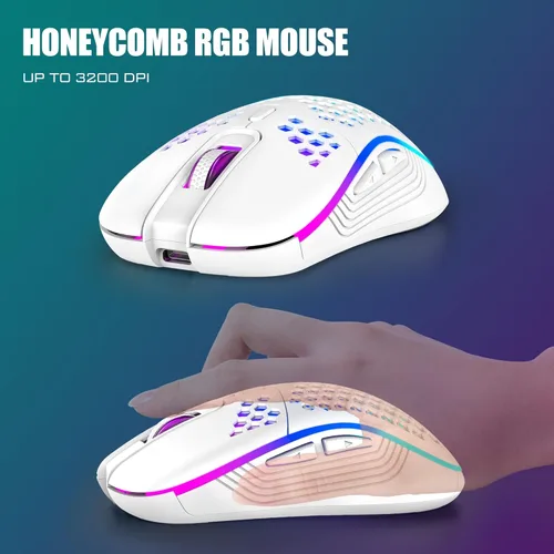 Vista 4 de RedThunder K84 Combo de Teclado y Mouse Inalámbrico, Batería Recargable con Retroiluminación Arco Iris, Teclado Ultra Compacto TKL de 75%