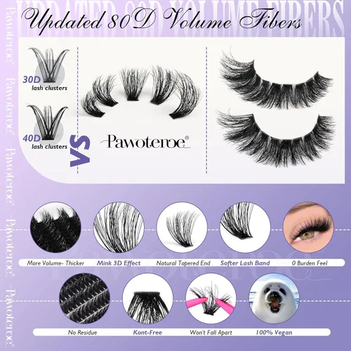 Vista 35 de Kit de extensión de pestañas Pawotence DIY 280 piezas, racimos de pestañas, kit de extensión de pestañas, 9-16mm, 30D, 40D, pestañas individuales