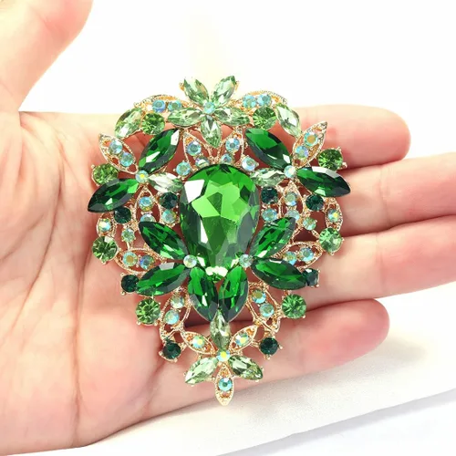 Vista 6 de YOQUCOL Broche grande grande con forma de hoja de diamantes de imitación de cristal austriaco vintage para mujer tono dorado
