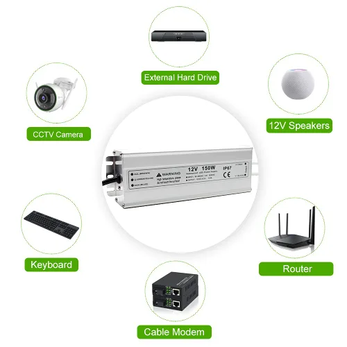 Vista 7 de Fuente de alimentación LED de 150 W y 12 voltios, controlador LED IP67 impermeable, convertidor de CA de 110 V a 12 V CC, transformador LED