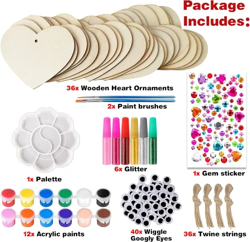 Vista 4 de Kit de manualidades de corazón de madera para el día de San Valentín, 36 piezas de adornos de corazones de madera sin terminar en blanco