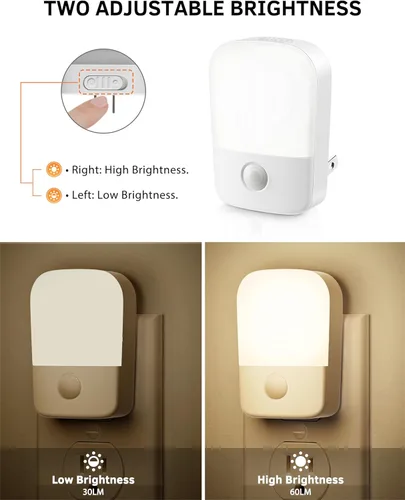 Vista 2 de Luces nocturnas que se enchufan a la pared [2 unidades], luz nocturna con sensor de atardecer a amanecer, brillo ajustable de 30/60 lúmenes, luces