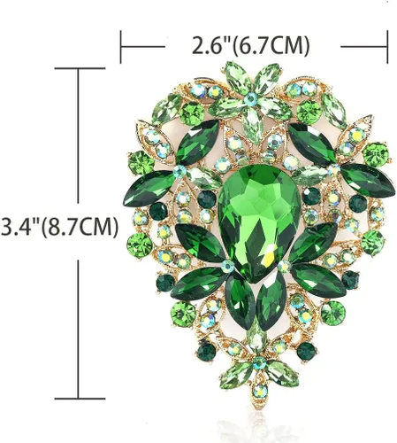 Vista 2 de YOQUCOL Broche grande grande con forma de hoja de diamantes de imitación de cristal austriaco vintage para mujer tono dorado