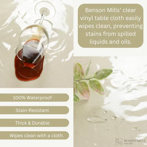 Vista 4 de Benson Mills - Mantel de plástico transparente resistente, 100% impermeable y a prueba de derrames de aceite, para mesas de comedor, fiestas