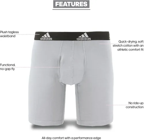 Vista 2 de adidas Calzoncillos tipo bóxer largos de algodón elástico para hombre paquete de 3