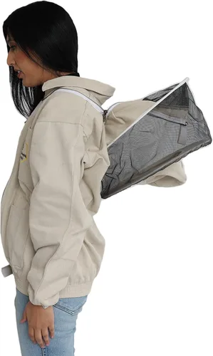 Vista 3 de Chaqueta con capucha de velo redonda, chaquetas profesionales de apicultor prémium, Natural Cotton Canvas