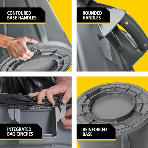 Vista 5 de Rubbermaid Commercial Products BRUTE - Cubo redondo de reciclaje/compostaje resistente, 32 galones, reciclaje verde para el hogar, garaje, centro