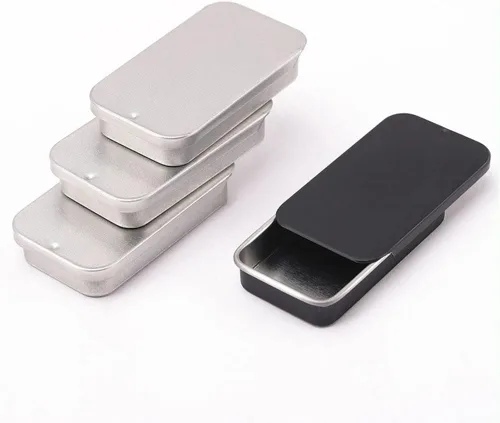Vista 6 de Mini caja de hierro de hojalata rectangular de metal, mini caja de lata, cajas de dulces, contenedores con bisagras, caja organizadora pequeña