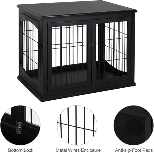 Vista 6 de PawHut Muebles de jaula para perros, mesa auxiliar de jaula para perros pequeños con dos lados de apertura, puerta con cerradura, perrera
