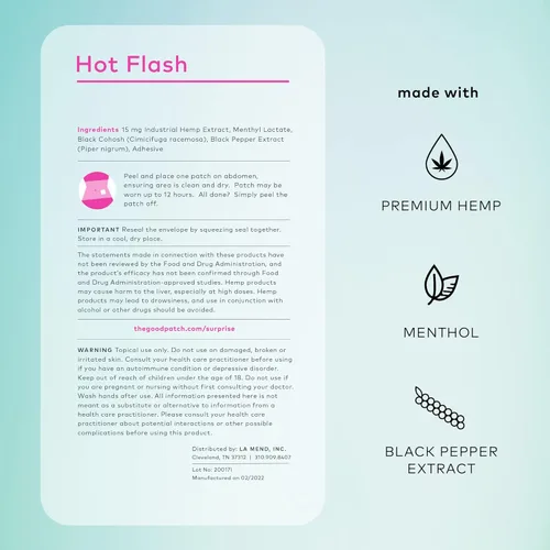 Vista 2 de The Good Patch Parches de menopausia de cáñamo para mujer, liberación sostenida, parche natural con extracto de cáñamo, cohosh negro, pimienta