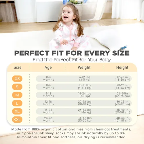 Vista 195 de Mama Cheetah Saco de dormir para bebé de 0.5 TOG, Manta portátil de algodón orgánico para bebé con cremallera bidireccional, Saco de dormir