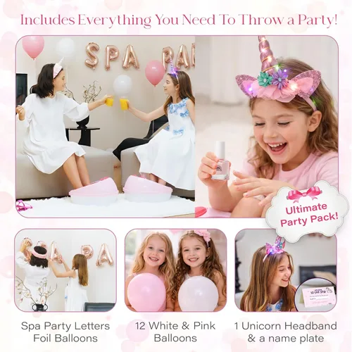 Vista 3 de Kit de día de spa para niñas Bubbly Girlz con brillo en la oscuridad, más de 42 piezas de juguetes de spa para pies con cascada, kit de spa de uñas