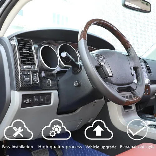 Vista 4 de HAPPYHORSE Cubierta de marco de panel de salpicadero de automóvil compatible con Toyot@ Tundra 07-13/Sequoia 07-21 Panel de control central