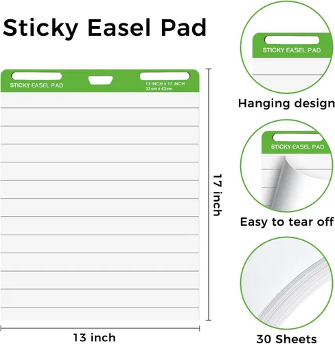 Vista 2 de Almohadillas adhesivas de caballete de 13 x 17 pulgadas, paquete de 3 hojas de papel de anclaje para profesores, papel autoadhesivo con parte