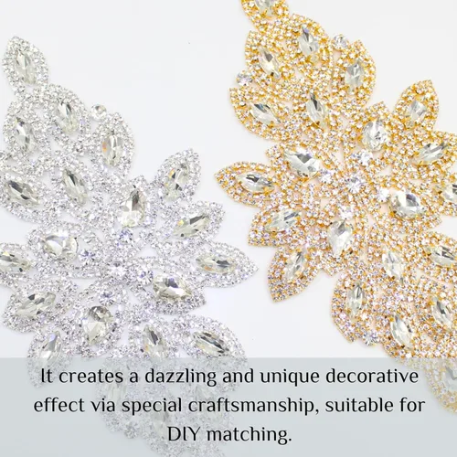 Vista 8 de PEARLY JUN Parches de apliques de cristal con diamantes de imitación para bricolaje, con cuentas, ropa de costura para cinturón de boda, vestidos