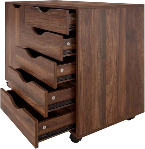 Vista 16 de Naomi Home Cómoda de 5 cajones para dormitorio, alta y elegante, con ruedas y estantes de almacenamiento, pequeña para guardarropa, para maquillaje