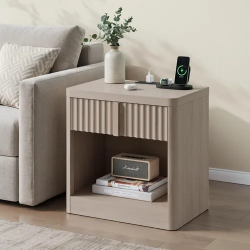 Vista 23 de Cómoda acanalada para dormitorio, cómoda de 6 cajones de 48 pulgadas de alto, cómoda moderna con mango de madera maciza, diseño de perfil curvo