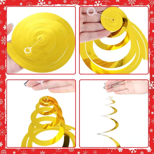 Vista 4 de Skylety 36 piezas de decoraciones colgantes de remolinos de papel de aluminio de Navidad, decoraciones de remolinos de papel de aluminio para techo