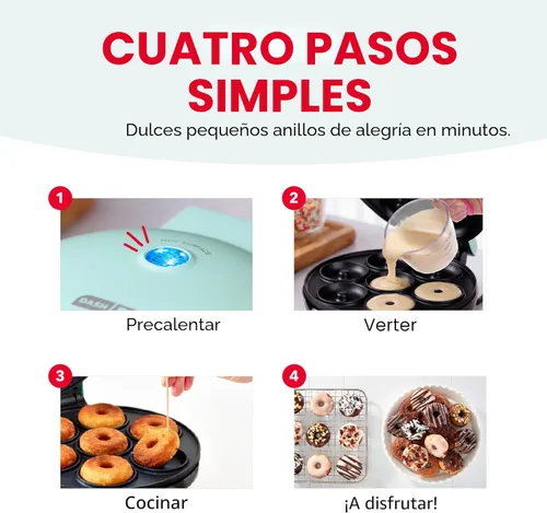 Vista 4 de DASH Express Mini máquina para hacer donas - Fabricante de postres caseros - Cuenta con superficie antiadherente de doble cara y diseño que ahorra