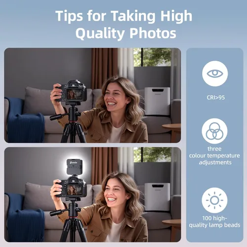 Vista 8 de Zeadio Estabilizador de cámara, estabilizador de mano con agarre de mango con luz de video LED y micrófono, se adapta a todas las videocámaras