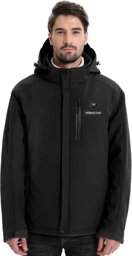 Vista 4 de Venustas Chaqueta térmica para hombre con batería de 7.4 V, resistente al viento con capucha desmontable