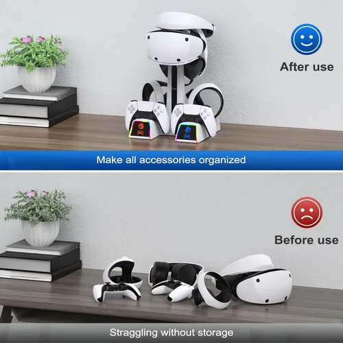 Vista 6 de Estación de carga RGB para PSVR 2/PS5 Edge/controlador PS5 con adaptador de CA, soporte PSVR2 con accesorios PS VR2 para auriculares PS5VR2