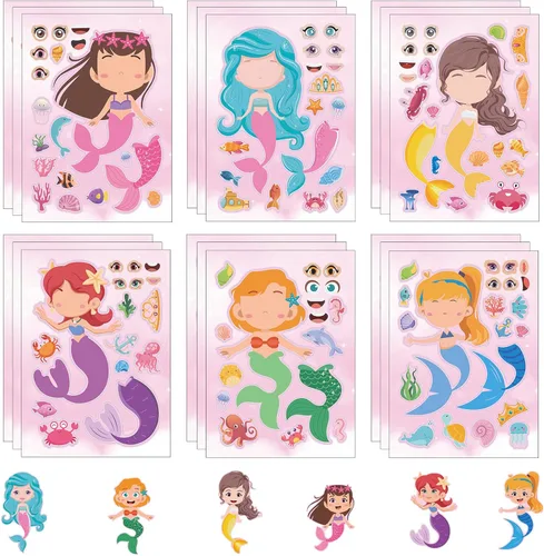 Vista 10 de 24 hojas de calcomanías "Haz una Cara" para actividades de niños pequeños, haz tus propias calcomanías con unicornios, dinosaurios, construcción