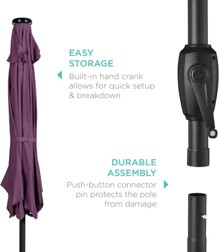 Vista 6 de Best Choice Products 7.5ft Outdoor Solar Patio Umbrella for Deck, Pool w/Tilt, Crank, LED Lights