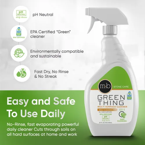 Vista 6 de MB Stone & More GT-1 Green Thing - Spray de limpieza multisuperficie para encimera de cocina, espray limpiador para mármol, fórmula sin rayas