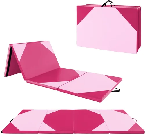 Vista 15 de Giantex 4'x10'x 2" Gymnastics Mat, 4-Panel Folding Aerobics Exercise Mat w/Hook & Loop Fastener, Carrying Handle, Portable Tumbling Mat for