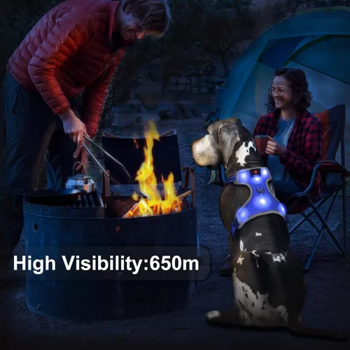 Vista 3 de Arnés para perro con luz, arnés LED recargable, chaleco reflectante ajustable, luces de perro que brillan en la oscuridad para caminar por la noche