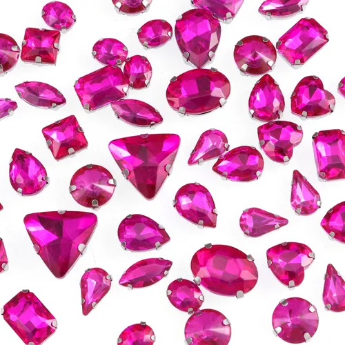 Vista 21 de 50 diamantes de imitación para coser, formas mixtas, diamantes de imitación de vidrio para coser en gemas de cristal, parte trasera plana mental