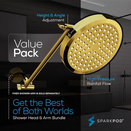 Vista 3 de SparkPod Cabezal de ducha redondo con brazo de extensión de cabezal de ducha, lluvia de alta presión, aspecto moderno de lujo, instalación de 1