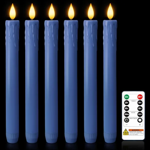 Vista 15 de Homemory 6 velas cónicas cerosas sin llama con control remoto, velas parpadeantes que funcionan con pilas, velas falsas LED altas para el hogar