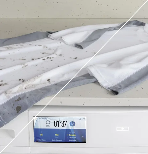 Vista 6 de Haier QFW150SSNWW Lavadora de carga frontal de 24 pulgadas con 2.4 pies cúbicos de capacidad 16 ciclos Controles electrónicos Conexión Wi-Fi