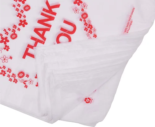 Vista 3 de LazyMe Bolsas de plástico para compras con texto en inglés "Thank You", bolsas de plástico para comestibles, bolsas de mercancía con asas