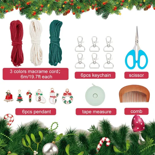 Vista 2 de INFUNLY Juego de 6 llaveros de macramé de Navidad para adultos, kits de pulsera de macramé con borlas, regalo de Navidad para la familia