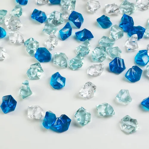 HappyFiller 14 OZ Gemas acrílicas de imitación de cristal en forma de roca de hielo azul, transparentes mixtas para llenar jarrones de vidrio,