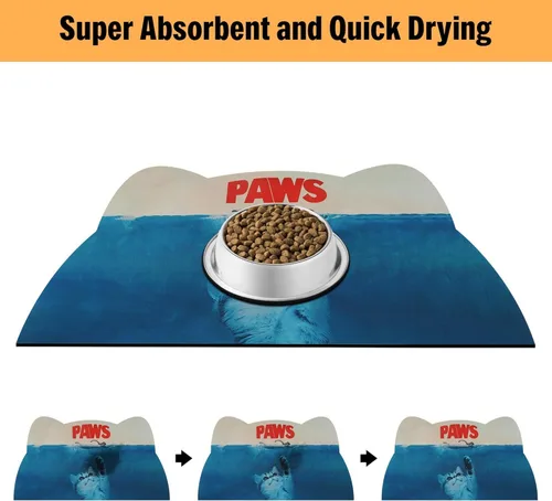 Vista 4 de Tapete de comida para gatos, tapete de alimentación de mascotas para piso, antideslizante, impermeable, súper absorbente, fácil de limpiar, azul