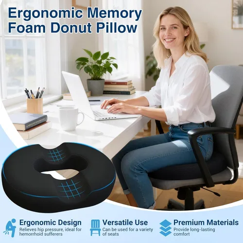 Vista 8 de CushZone Almohada de Dona para Postparto y Embarazo - Grandes Cojines Ergonómicos para Silla, Cojín para Silla de Oficina, Almohada Respirable